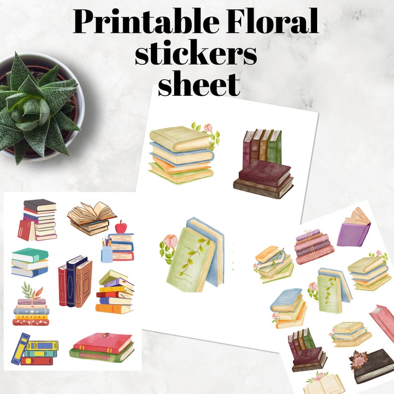 Book Sticker Sheet Printable Stickers US Letter Size Etsy