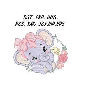 Baby Elephant ,Embroidery Design , Animals Embroidery Design, Machine Embroidery ,Elephant Embroidery ,File Instant Download