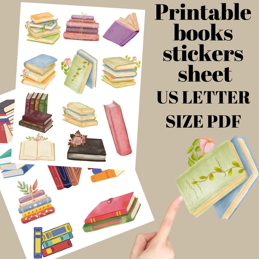 Book Sticker Sheet Printable Stickers US Letter Size Etsy