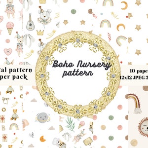 10 Boho Nursery, Digital Papers, Boho Scrapbook Paper, Boho Backgrounds, Nursery Paper