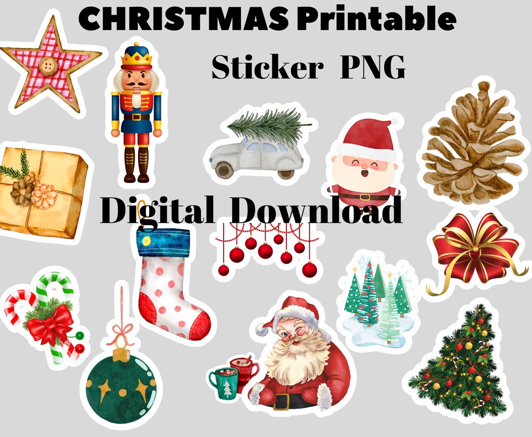 Christmas Sticker Sheet, Printable Holiday Stickers (digital Download ...