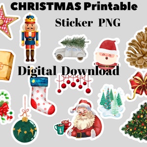 Christmas,Printable Sticker,Christmas Sticker Sheet, Christmas Sticker PNG ,Digital download,Christmas Sticker Bundle