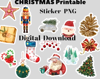 Christmas Sticker Sheet, Printable Holiday Stickers (Digital Download)