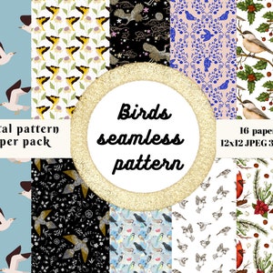 Seamless Birds Pattern Digital ,10 Papers Pack, Birds Patterns ,Birds Scrapbook Paper, Birds  pattern Background, Digital download