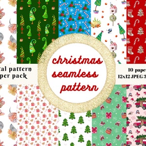 Seamless Christmas Patterns,10 Paper Pack Digital, Paper Pack ,12X12 ,Printable Papers ,Instant Download