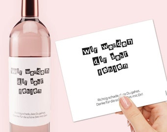 Wine label MISSING | You will miss us very much bottle label gift pension little thing sticker bottle banderole job change