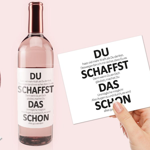 Wein-Etikett Du Schaffst das schon | Kämpferin Motivation Motivationssprüche Flaschenetikett Geschenk Aufkleber Krebs Krebskämpfer