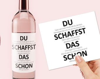 Wein-Etikett Du Schaffst das schon | Kämpferin Motivation Motivationssprüche Flaschenetikett Geschenk Aufkleber Krebs Krebskämpfer