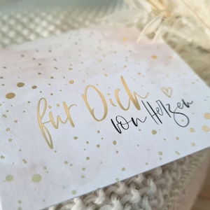 Mini tarjeta "para ti desde el corazón" dorada | Solicite una tarjeta de agradecimiento con un embalaje de amor, un embalaje de amor, brillo en relieve dorado