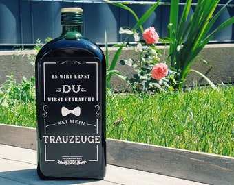 ANTRAG TRAUZEUGE | Flaschenbanderole | Hochzeit | Geschenk | Antrag | Überraschung | Team Groom | Jägermeister