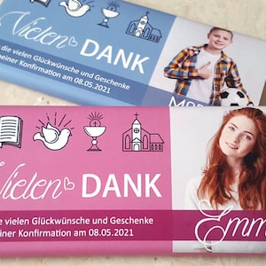 BANDEROLE EN CHOCOLAT "Emma" | Banderole Chocolat Remerciement Cadeau Baptême Communion Confirmation 100g Milka Lindt
