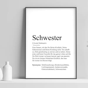 Poster "SCHWESTER" Definition | Bedanken Schwesterherz Geschenk Schwangerschaft Vorfreude Geburtstag Kunstdruck Familie Weihnachtsgeschenk