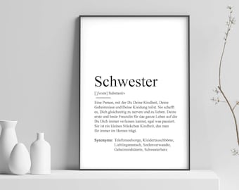 Poster "SCHWESTER" Definition | Bedanken Schwesterherz Geschenk Schwangerschaft Vorfreude Geburtstag Kunstdruck Familie Weihnachtsgeschenk