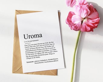 KARTE "UROMA" Definition | Bedanken Beste Großmutter Geschenk Grußkarte Baby Weihnachten Geburtstag Kleinigkeit Glückwunschkarte