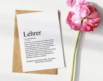 KARTE "LEHRER" Definition | Geschenk Grundschule Kind Schule Schulkind Dankeschön Vorbild Bedanken Danke Kleinigkeit Einschulung