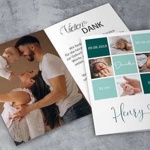 GEBURTSKARTE BABY | Klappkarte | Danksagung | Geburt | Grußkarte | personalisiert | individualisiert | mit Fotos | Babygirl | Babyboy