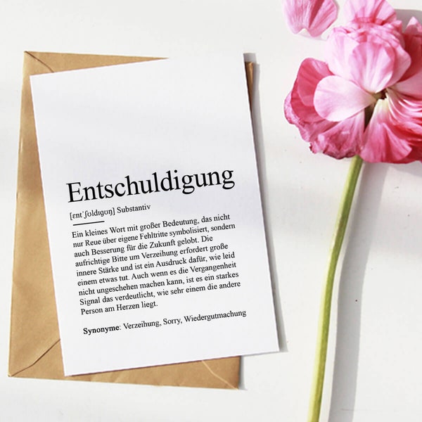 KARTE "ENTSCHULDIGUNG" Definition | Sorry Entschuldigen Tut mir leid Wiedergutmachung Geschenk Lieblingsmensch Beste Freundin Fehler gemacht