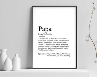 Affiche "PAPA" Définition | Merci fête des pères cadeau bébé grossesse Anticipation anniversaire Art Print meilleur papa cadeau de Noël