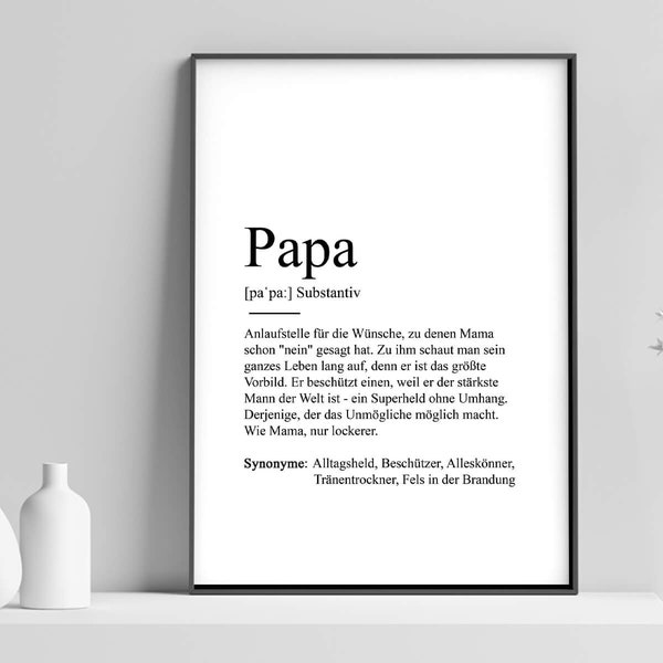 Poster "PAPA" Definition | Bedanken Vatertag Geschenk Baby Schwangerschaft Vorfreude Geburtstag Kunstdruck Bester Papa Weihnachtsgeschenk