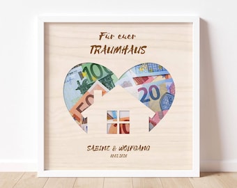 Money Gift Frame "Home Ownership" | Housewarming Wooden Frame Gift Gift Money Personalized with Name Money Frame Heart Shape