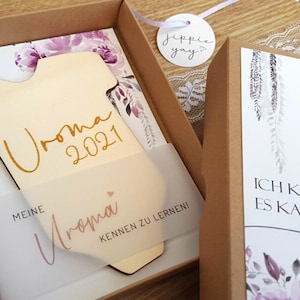GESCHENKSCHACHTEL Purple Bloom | Schwangerschaft verkünden Baby Verkündungsbox Du wirst Oma Opa Uroma Uropa Tante Onkel Geschenk Ankündigung