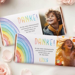 SCHOKOLADENBANDEROLE "Lilly" | Banderole Schokolade Danksagung Dankeschön Gastgeschenk Taufe Kommunion Konfirmation 100g Milka Lindt