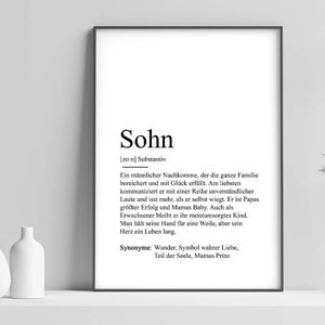 Poster "SOHN" Definition | Bedanken Kind Geschenk Schwangerschaft Vorfreude Geburtstag Kunstdruck Bester Sohnemann Geschekidee Kleinigkeit