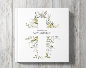 GÄSTEBUCH Blumenkreuz | Kommunion Taufe Konfirmation Jugendweihe Album Erinnerung Geschenk Andenken personalisierbar mit Namen