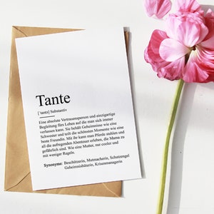 KARTE "TANTE" Definition | Bedanken Geschenk Ankündigung Baby Schwangerschaft Vorfreude Geburtstag Familie Du wirst Tante