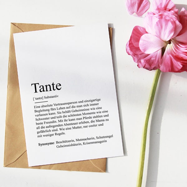 KARTE "TANTE" Definition | Bedanken Geschenk Ankündigung Baby Schwangerschaft Vorfreude Geburtstag Familie Du wirst Tante