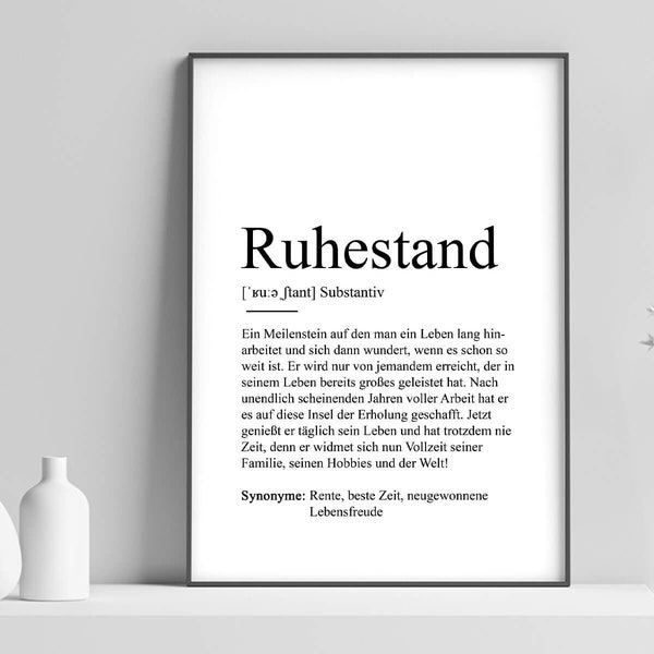 Poster "RUHESTAND" | Definition Rente Geschenk Lieblingsmensch Rentner Arbeitskollegen Abschied Kollege Kollegin Herzensmensch Geschenkidee