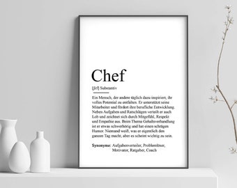 Poster "CHEF" Definition | Bedanken Geschenk Geburtstag Vorgesetzter Team Beförderung Motivation Danke Boss Geschenkidee Arbeitskollegin