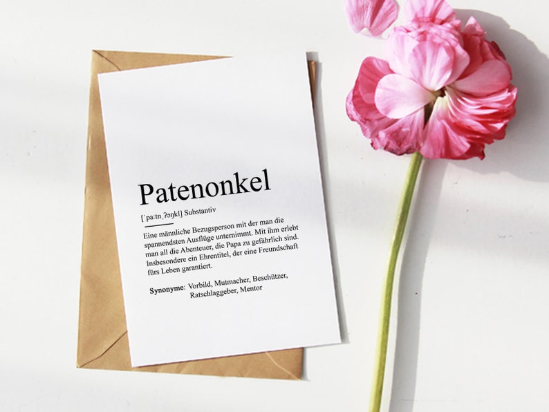 KARTE PATENONKEL Definition Verkündung Geschenk Ankündigung Baby Schwangerschaft Vorfreude Taufpate Pate Bedanken Petter Taufe Bild 1