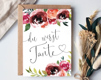 KARTE "Du wirst Tante" Peonies | Verkündung | Geschenk | Ankündigung | Glückwunschkarte | Baby | Schwangerschaft | Vorfreude |