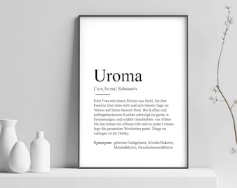 Poster "UROMA" Definition | Bedanken Großmutter Geschenk Schwangerschaft Vorfreude Geburtstag Kunstdruck Beste Oma Duden