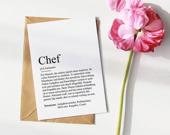 KARTE "CHEF" Definition | Grußkarte Geburtstag Geschenk Vorgesetzter Team Beförderung Motivation Danke Postkarte Boss