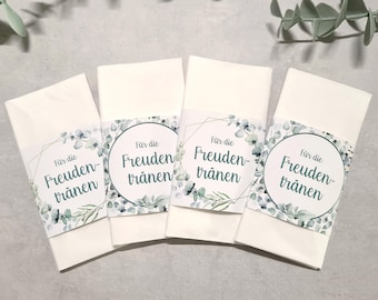 25x FREUDENTRÄNEN TASCHENTÜCHER Eukalyptus | Hochzeit | Banderole Trauung Standesamt | personalisiert individualisiert | Hochzeitspapeterie