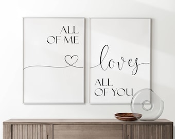 POSTER "all of me loves all of you" 2er Set | Valentinstag Liebeserklärung Paarposter Jahrestag Liebeszitat Liebe Deko Wohnzimmer Zuhause