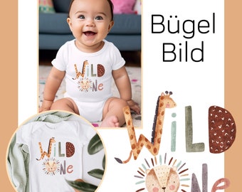 Bügelbild WILD ONE | Giraffe Löwe Kind Safari DIY Baby Kleidung Body aufbügeln Kleinigkeit Geschenk