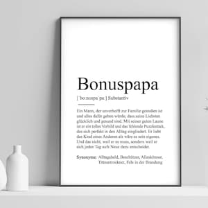 Plakat „BONUS TATA” Definicja | Dziękuję Oczekiwanie na prezent na Dzień Ojca Urodziny ojczyma Prezent na Boże Narodzenie Pomysł na prezent najlepszy tata