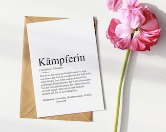 KARTE "KÄMPFERIN" Definition | Mutmacher Geschenk Aufmuntern Krebs Krebskämpfer Sternenmama Lieblingsmensch Seelenverwandte Beste Freundin