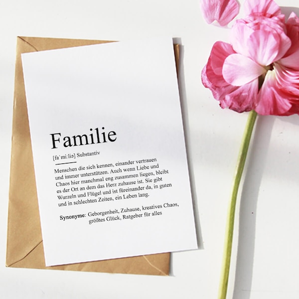 KARTE "FAMILIE" Definition | Bedanken Geschenk Duden Glück Geburtstag Eltern Großeltern Geschwister Erinnerung Kleinigkeit Grußkarte