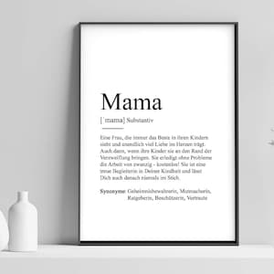 Poster MAMA Definition Bedanken Muttertag Geschenk Baby Schwangerschaft Vorfreude Geburtstag Kunstdruck Beste Mutti Weihnachtsgeschenk Bild 1