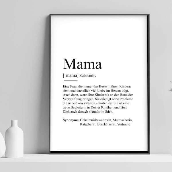 Poster "MAMA" | Definition Bedanken Muttertag Geschenk Baby Schwangerschaft Vorfreude Geburtstag Kunstdruck Beste Mutti Weihnachtsgeschenk