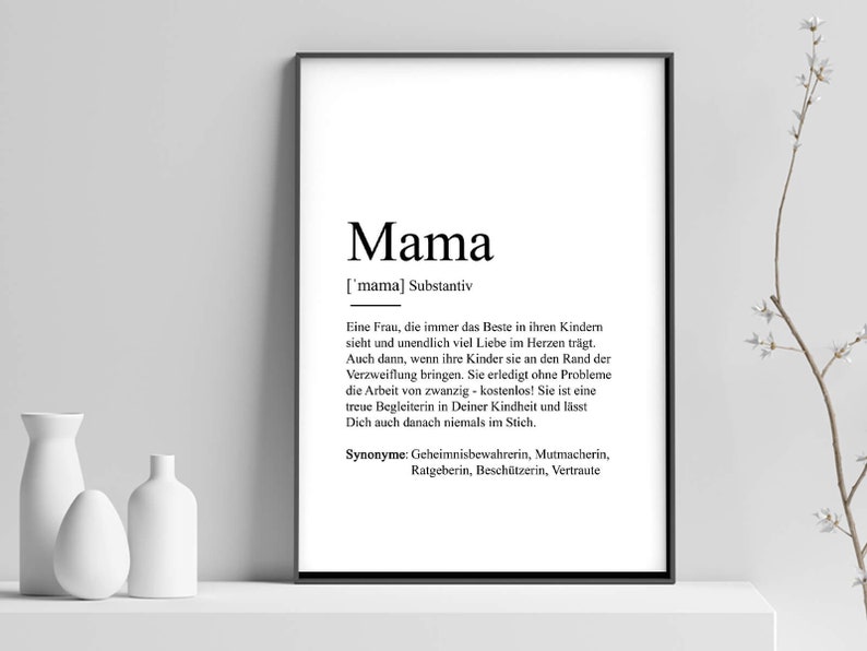 Poster MAMA Definition Bedanken Muttertag Geschenk Baby Schwangerschaft Vorfreude Geburtstag Kunstdruck Beste Mutti Weihnachtsgeschenk Bild 1