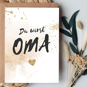 KARTE "Du wirst Oma" Glitter | Schwangerschaft Verkünden Geschenk Ankündigung Postkarte Baby Großeltern Schwangerschaftsverkündung