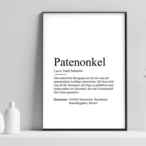 Poster "PATENONKEL" Definition | Verkündung Geschenk Baby Schwangerschaft Vorfreude Taufpate Pate Bedanken Kunstdruck