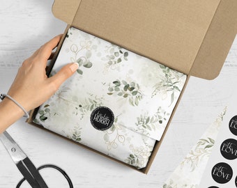 Silkespapper 50x75 Greenery | Ark | Beställningsförpackning | Småföretag | Hållbart biologiskt nedbrytbart silkespapper av eukalyptus