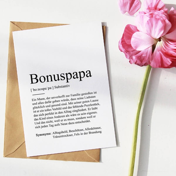 KARTE "BONUSPAPA" Definition | Bedanken Vatertag Bester Papa Geschenk Ankündigung Baby Schwangerschaft Vorfreude Stiefvater