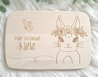 Frühstücksbrettchen "HASE" | Geschenk | Kind | Geburtstag | Frühstück | Stullenbrett | personalisiert | Vesperbrett mit Name | Tiere